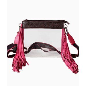 Montana West Women's Fringe Clear Stadium Crossbody Bag pink/brown